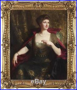 Frank Dicksee Huge Large Fine Antique Oil Painting Portrait of Noble Lady Signed