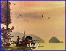 Frank Moss Hamilton Kowloon Sundown In Hong Kong Gouache/watercolor On Board