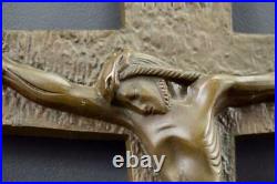 French Antique Large Bronze Jesus Christ Corpus Wall Crucifix Signed A Dubois