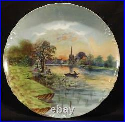 French Antique Limoges Porcelain Large Plate J POUYAT 1890-1932 Signed Lecam 1