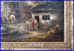 Georgina Lara, A Busy Village Scene 19thC Fine Antique Oil Painting