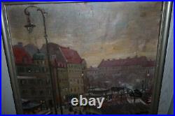 Germany Der VIKTUALIENMARKET In MUNICH Antique Large O/C Painting