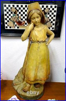Goldscheider Signed Terracotta Antique Dutch Girl Lesca 13 3/4 Sculpture 1902