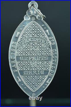 Gorgeous Large Antique Religious Silver Medal Pendant Virgin signed Desaide