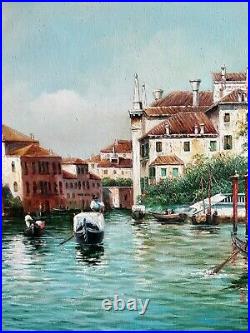 Grand Canal Venice Italy, 20thC British School Signed Large Antique Oil Painting