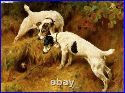 Handmade antique oil painting animal hunting dog on canvas 24x36