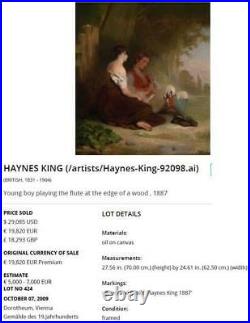 Haynes King Large Fine Antique Oil Painting Portrait Lady Interior Genre Signed