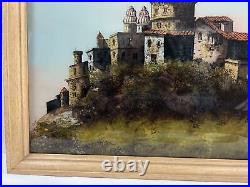 Heidelberg Castle Signed Antique Reverse Glass Painting Germany 20 X 16 in