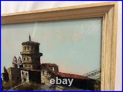 Heidelberg Castle Signed Antique Reverse Glass Painting Germany 20 X 16 in