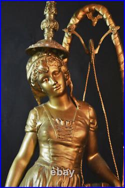 Henri Plé Large signed gilt bronzed spelter sculpture Jeune Fille Au Puits