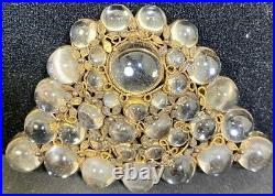 Hobe Signed Cabochan Clear Glass Antiqued Goldtone Large Brooch Must See