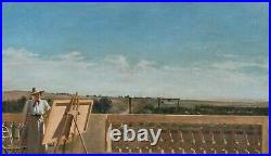 Huge 1905 Portrait Of A Lady Painting On A Terrace In France Landscape SIGNED