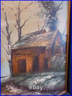 Huge Painting Oil Vintage Framed Canvas Original Landscape Signed Rustic Farm