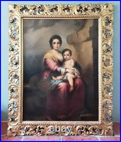 Italian Renaissance Old Master Madonna & Jesus Saint Large Antique Oil Painting