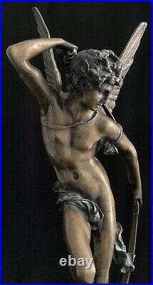 J COUTAN Large Bronze Statue on Stand- Cupid VTG Antique- Signed