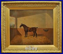 James Clark (1855-1943) Large Portrait Horse In Stable Antique Oil Painting