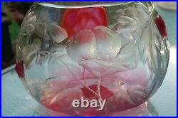 Karlsbad Moser Glass Marquetry Vase Pink Cranberry Rare Large Antique Glas