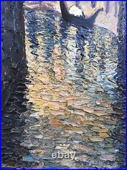 Ken Leech Mid Century Lrg Impasto Oil On Board Venice Impressionist Antique