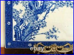 LARGE 19th CENTURY JAPANESE PORCELAINE WALL PLAQUE TILE -HAND DECORATED & SIGNED