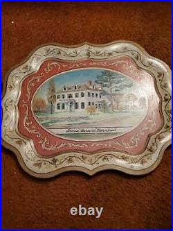 LARGE ANTIQUE HAND PAINTED DEERFIELD ACADEMY TOLE TRAY SIGNED 23 by 19