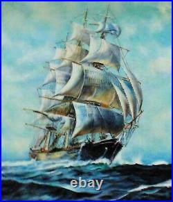 LARGE Antique Clipper Ship Painting Sailing Seascape Oil on Canvas