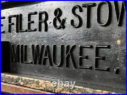 LARGE Antique Name Plate Foundry Mold, Wood Trade Sign, Filer Stowell Milwaukee
