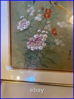 LARGE CHINESE ORIGINAL WATERCOLOR BIRDS And Flowers SIGNED Matted /Framed