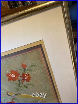 LARGE CHINESE ORIGINAL WATERCOLOR BIRDS And Flowers SIGNED Matted /Framed