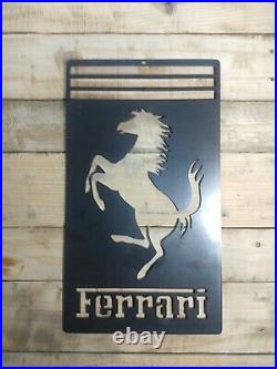 LARGE FERRARI Logo Metal Sign Hand Finished Wall ART VINTAGE GARAGE SPORTS CAR