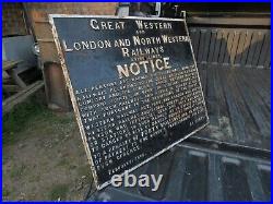 LARGE GWR & LNWR JOINT LINES CAST RAILWAY NOTICE SIGN. Trespass. FEBRUARY 1885