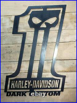 LARGE Harley Davidson DARK CUSTOM Skull Metal Sign Hand Finished Motor Cycle