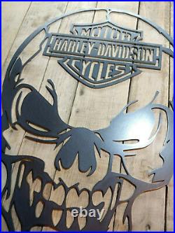 LARGE Harley Davidson Skull Metal Wall Sign Hand Finished motorbike cycle