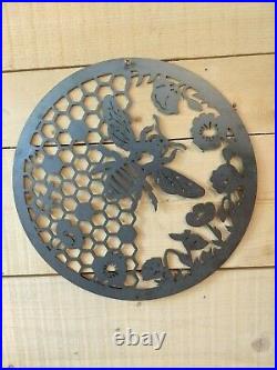 LARGE Honey Comb Bee and Flowers metal Sign Hand Finished Garden Wall Art