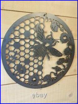 LARGE Honey Comb Bee and Flowers metal Sign Hand Finished Garden Wall Art