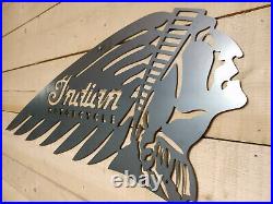 LARGE Indian Motorcycle head Metal Sign Hand Finished Vintage motor bike wall