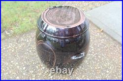 LARGE Korean Chinese Earthenware Pottery Bowl Lidded Vessel ONGGI Signed Brown 1