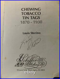 LARGE Lot of Antique Tobacco Tin Tags withSigned copy of Louis Storino Book RARE