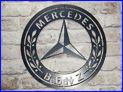 LARGE Mercedes Benz Car Logo Metal Sign Hand Finished Man Cave Wall Art car
