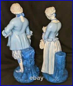 LARGE Pair STUNNING Antique FRENCH PORCELAIN Man Woman Figurines SIGNED