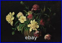 LARGE Vintage Still Life Oil Painting Signed T. B. Stephenson Flowers Floral