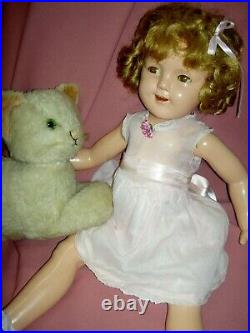 LARGE, signed Ideal Shirley Temple 25 compo. FLIRTY EYES doll, thick curly wig