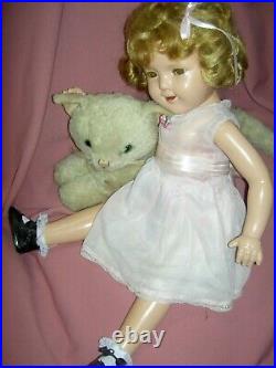 LARGE, signed Ideal Shirley Temple 25 compo. FLIRTY EYES doll, thick curly wig
