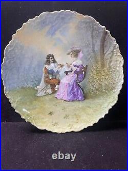 Large 13.5 Antique Hand painted Limoges France Wall Plate Love Scene Signed