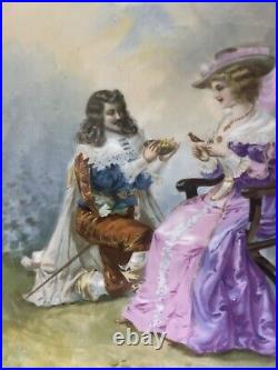 Large 13.5 Antique Hand painted Limoges France Wall Plate Love Scene Signed