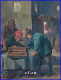 Large 17th Century Dutch Peasants Playing Backgammon David TENIERS (1610-1690)