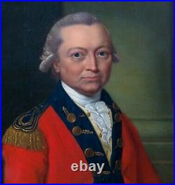 Large 18th Century Portrait Of A British Military Officer Antique Oil Painting