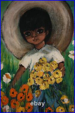 Large 1960's Vintage Big Eyes Painting Signed S. Archibald