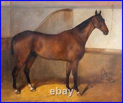 Large 19th Century British Bay Hunter Horse Stable Portrait Walter HARROWING