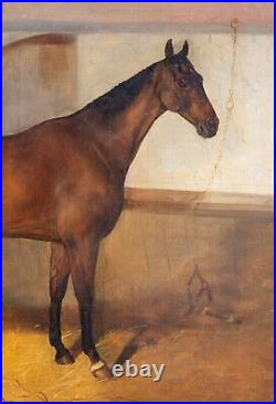 Large 19th Century British Bay Hunter Horse Stable Portrait Walter HARROWING