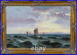 Large 19th Century English Fishing Fleet At Sunrise by Henry MOORE (1831-1895)